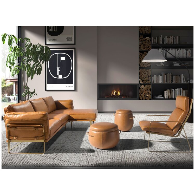 5-местный диван с правым шезлонгом из кожи цвета Camel 6232