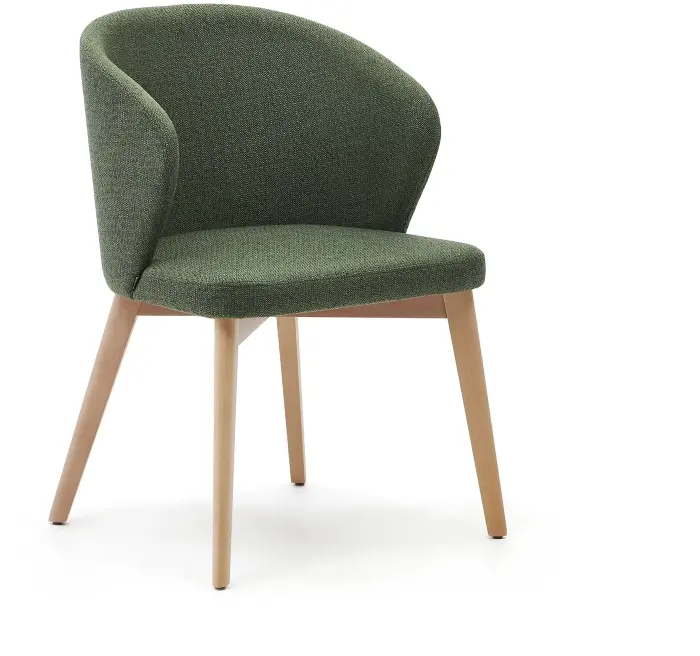 Стул Darice из зеленой синели с ножками в натуральной отделке