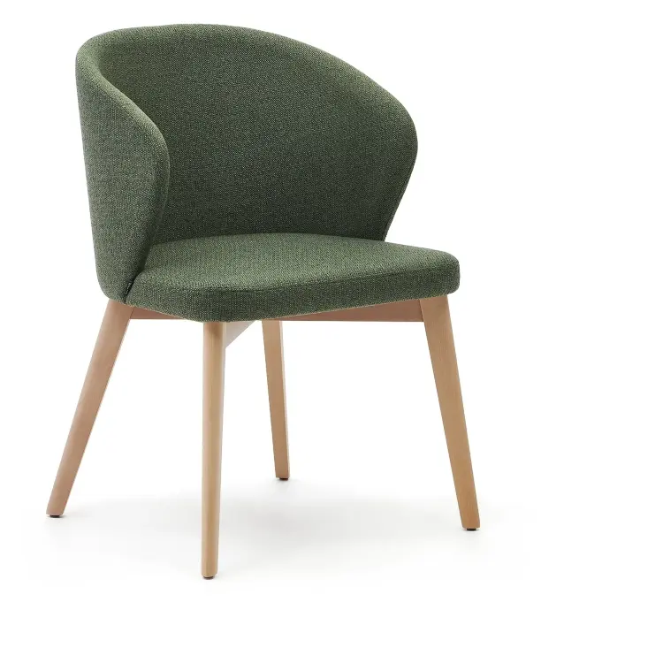 Стул Darice из зеленой синели с ножками в натуральной отделке