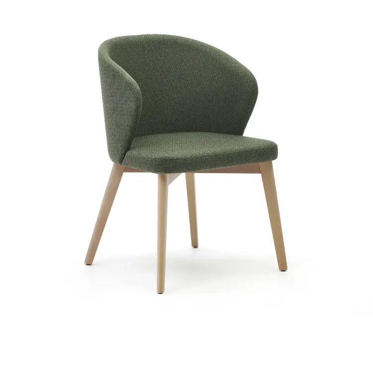 Стул Darice из зеленой синели с ножками в натуральной отделке