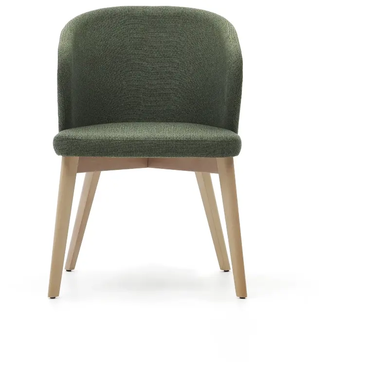 Стул Darice из зеленой синели с ножками в натуральной отделке
