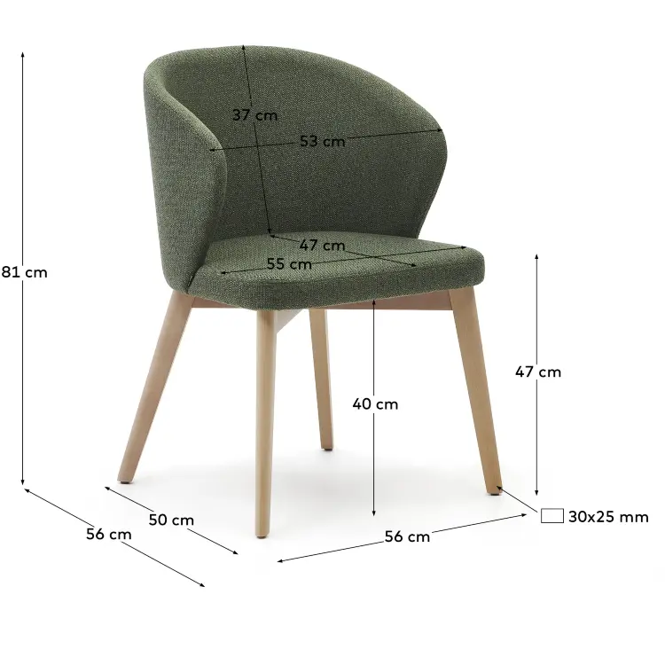 Стул Darice из зеленой синели с ножками в натуральной отделке