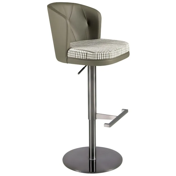Поворотный барный стул 4228 из бело-зеленой ткани и оливковой экокожи