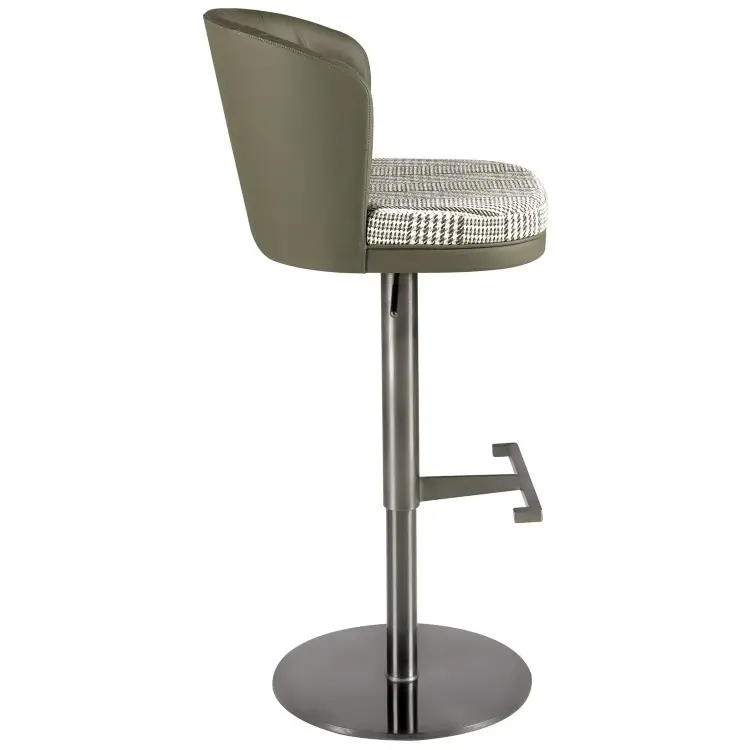 Поворотный барный стул 4228 из бело-зеленой ткани и оливковой экокожи