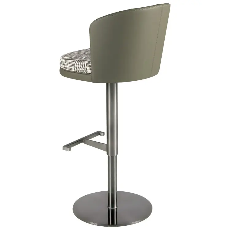 Поворотный барный стул 4228 из бело-зеленой ткани и оливковой экокожи