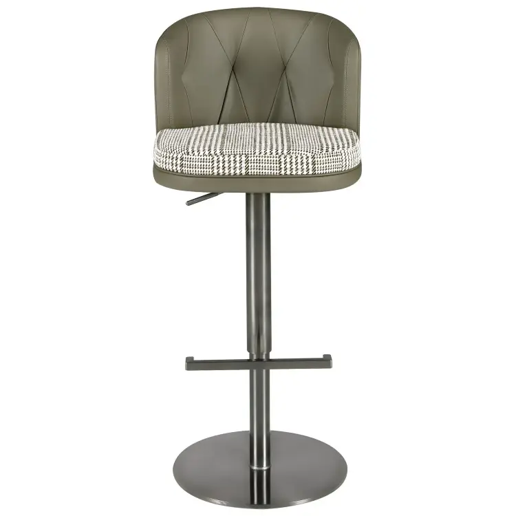Поворотный барный стул 4228 из бело-зеленой ткани и оливковой экокожи