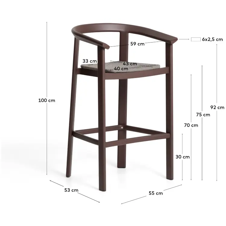 Уличный барный стул Erice из алюминия и веревки коричневого цвета, 75 см