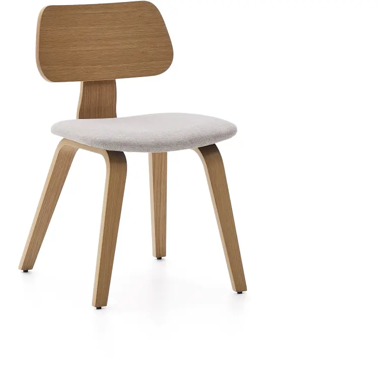 Стул Gena из бежевого шенилла с каркасом из шпона дуба и каучукового дерева