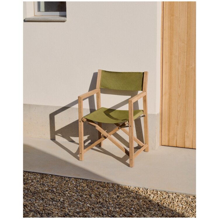 Складной стул Vilara для улицы из акации и текстиля зеленого цвета