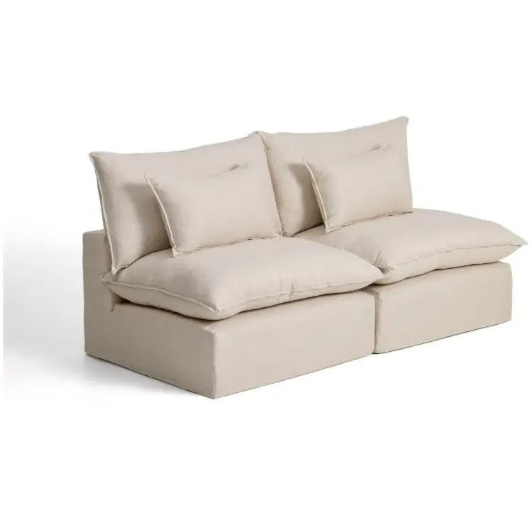 Модульный трехместный диван Anarela из бежевого льна и вискозы со съемным чехлом, 220 см