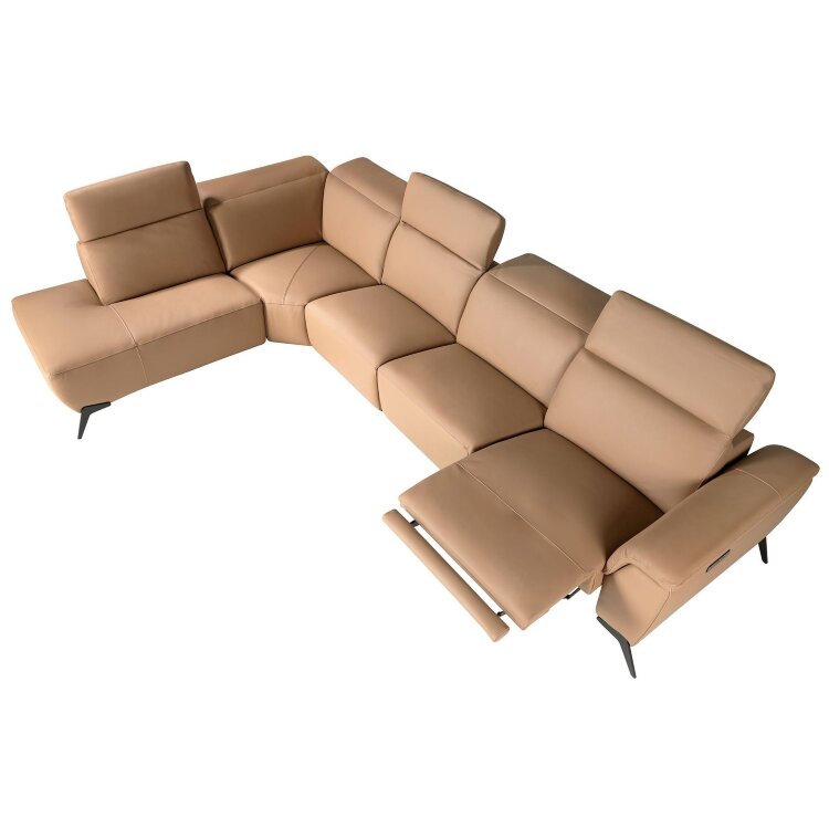 Диван модульный 5-ти местный 6281 с левым шезлонгом из светло-коричневой кожи