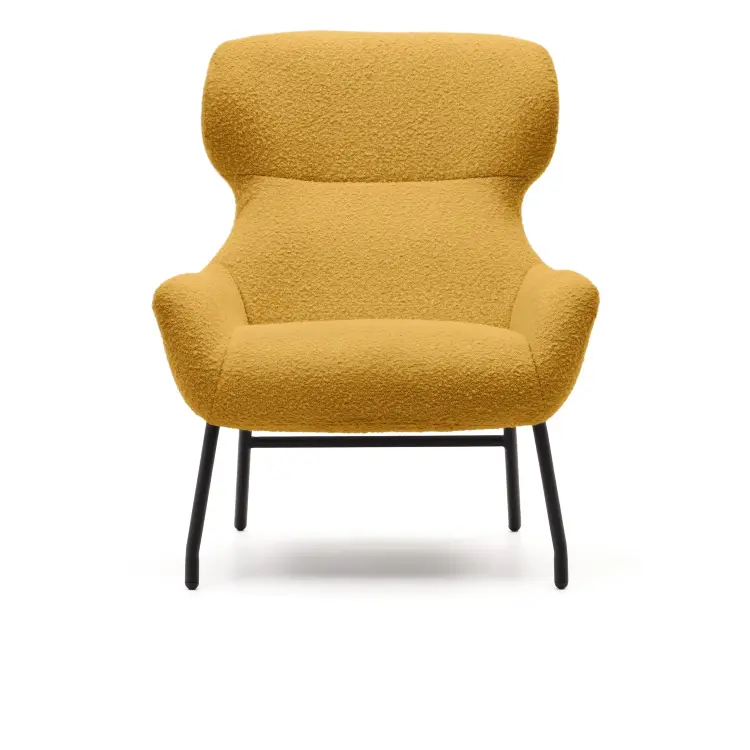 Belina Кресло из горчичной ткани букле и стали с черной отделкой