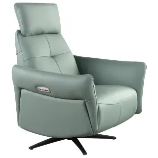 Вращающееся кресло-реклайнер 5174 из бирюзово-зелёной кожи