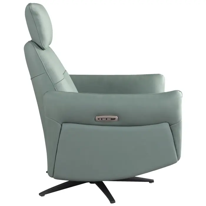 Вращающееся кресло-реклайнер 5174 из бирюзово-зелёной кожи