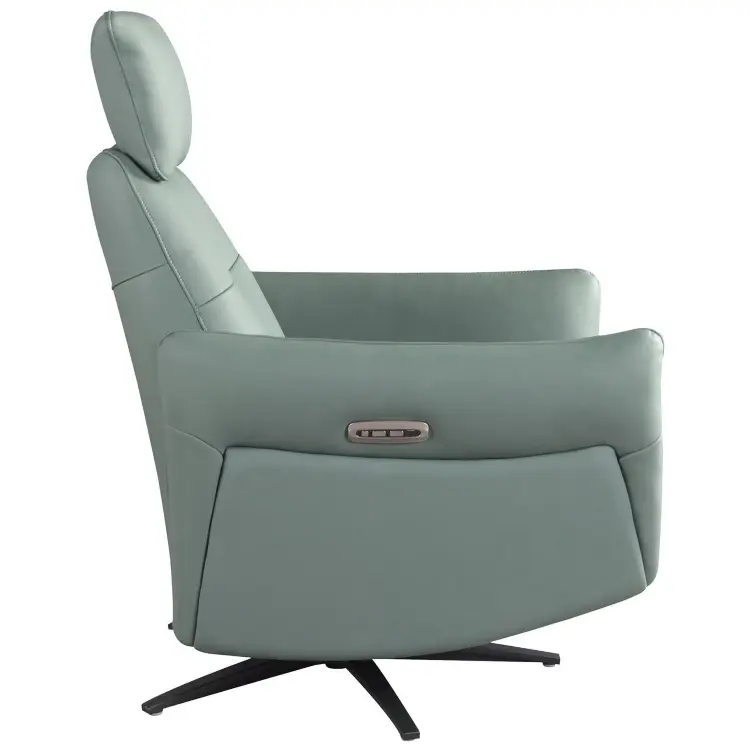 Вращающееся кресло-реклайнер 5174 из бирюзово-зелёной кожи