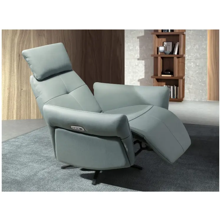 Вращающееся кресло-реклайнер 5174 из бирюзово-зелёной кожи