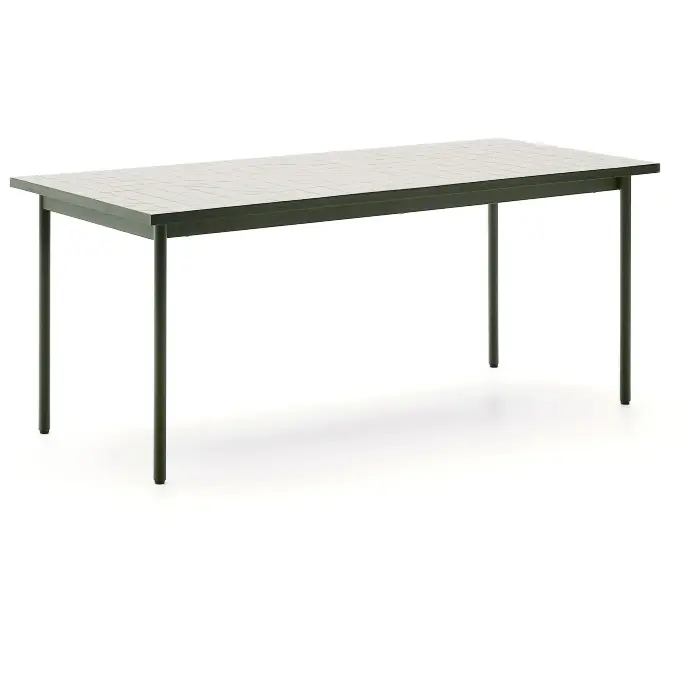Уличный стол Maurina из зеленой оцинкованной стали с плиткой цвета экрю 182 x 91 см