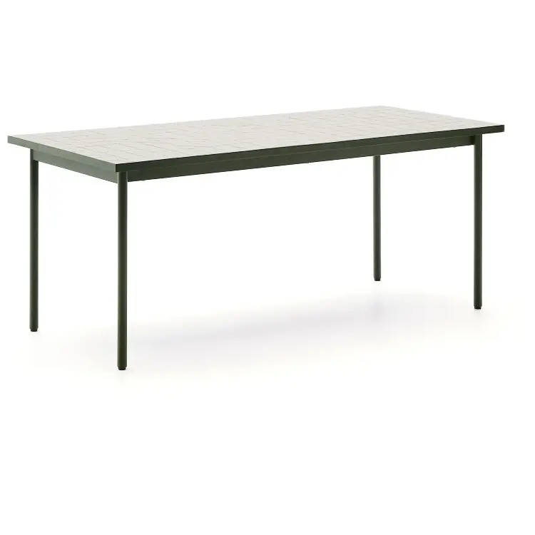 Уличный стол Maurina из зеленой оцинкованной стали с плиткой цвета экрю 182 x 91 см