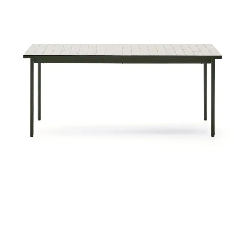 Уличный стол Maurina из зеленой оцинкованной стали с плиткой цвета экрю 182 x 91 см