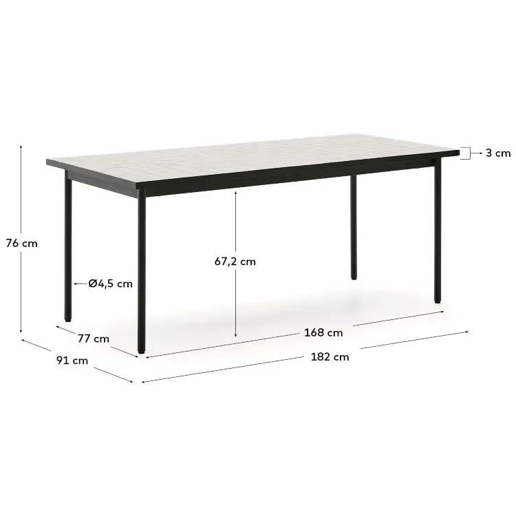 Уличный стол Maurina из зеленой оцинкованной стали с плиткой цвета экрю 182 x 91 см