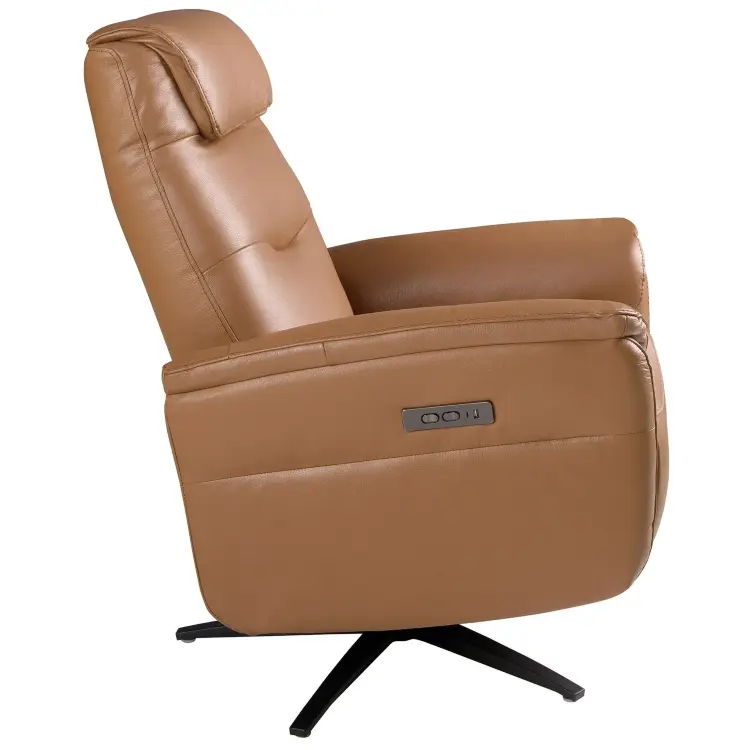 Кресло-реклайнер поворотное 5115/KM6011-M5671 из коричновой кожи