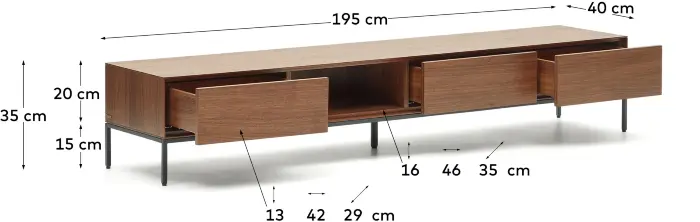 Vedrana Тумба под ТВ из орехового шпона со стальными ножками 195 x 35 см