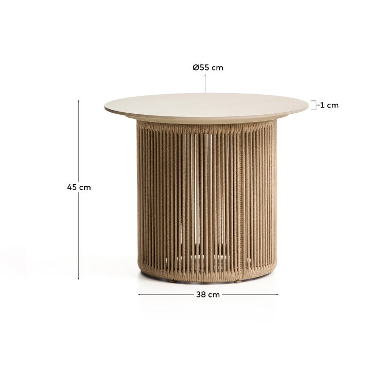 Уличный столик Orosei из алюминия и веревки цвета экрю Ø 55 см