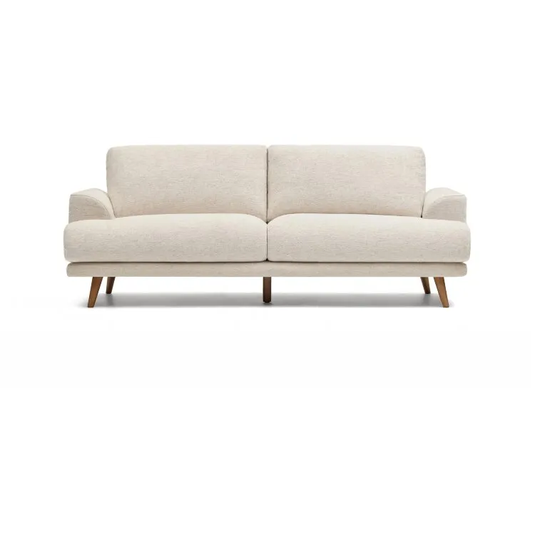 Двухместный диван Karin из бежевой синели с ножками из бука с отделкой орех, 210 см