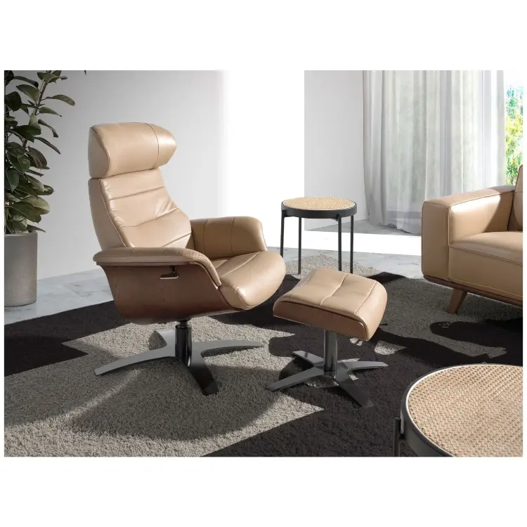 Поворотный пуфик 5088/A928-OT-M5668 обитый кожей песочного цвета