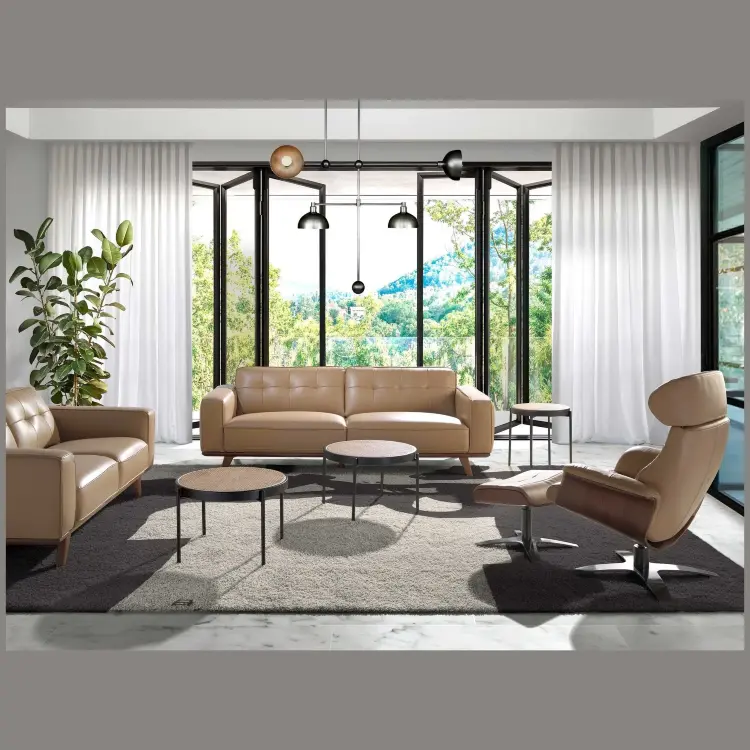 Поворотный пуфик 5088/A928-OT-M5668 обитый кожей песочного цвета