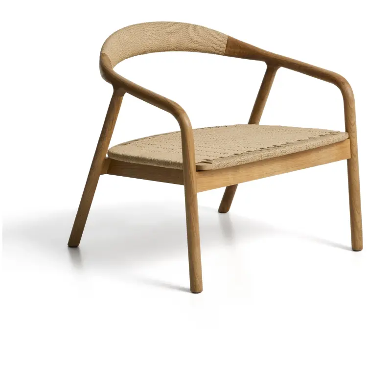 Кресло уличное Derile из дуба с натуральной отделкой и бежевой веревки