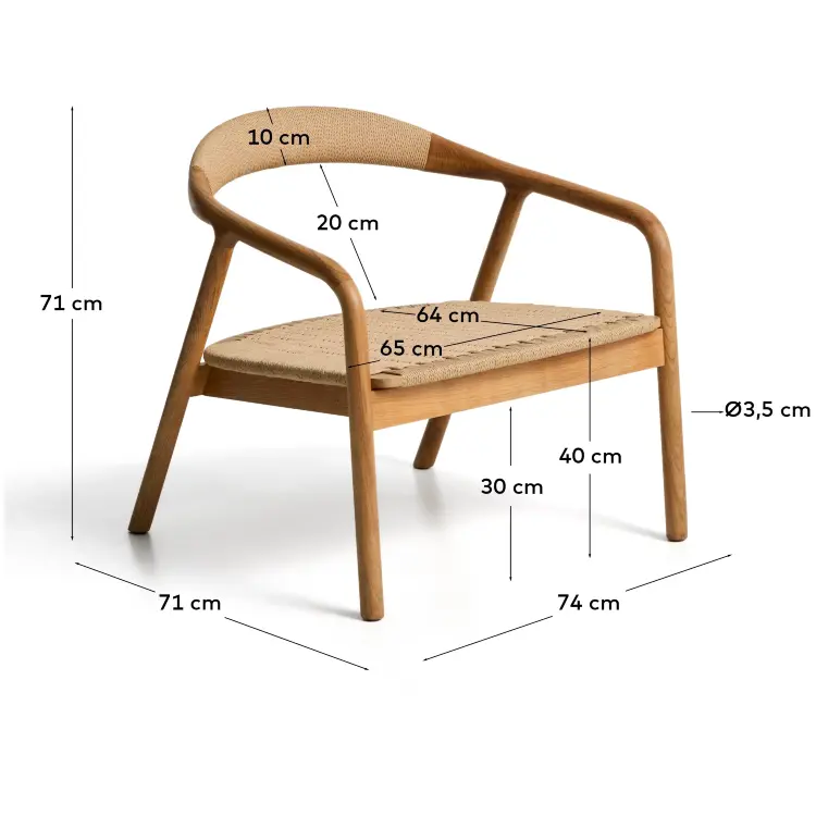 Кресло уличное Derile из дуба с натуральной отделкой и бежевой веревки