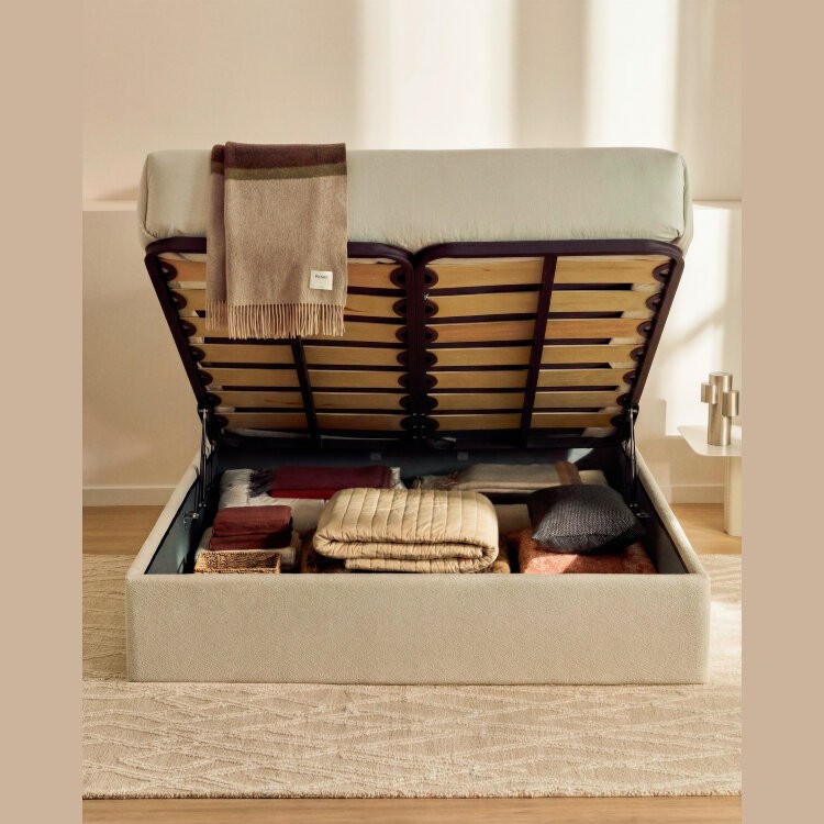 Основание кровати Nelzi из шенилла цвета экрю для матраса 180 x 200 см