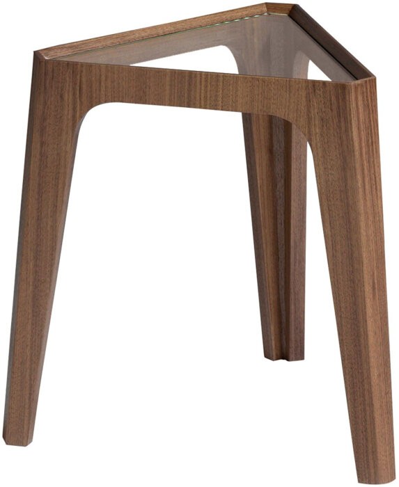 Угловой стол 2107/AC2102CT-045 треугольный из закаленного стекла и орехового дерева