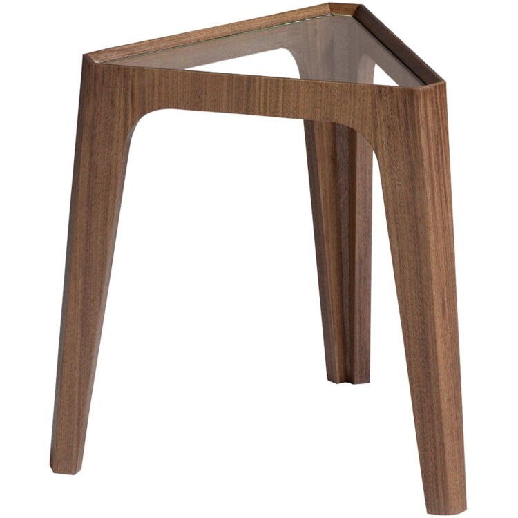 Угловой стол 2107/AC2102CT-045 треугольный из закаленного стекла и орехового дерева