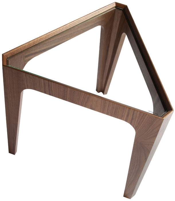 Угловой стол 2107/AC2102CT-045 треугольный из закаленного стекла и орехового дерева