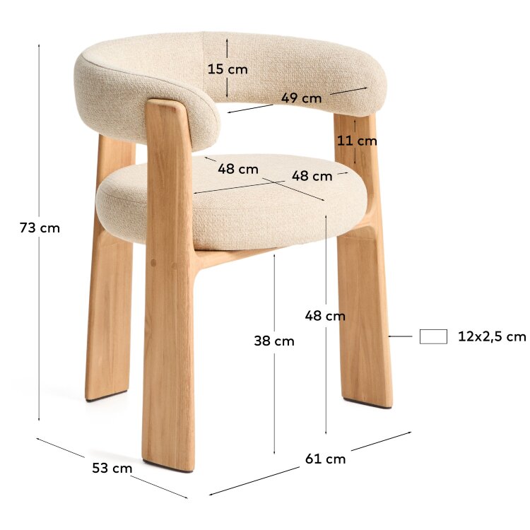 Уличный стул Granite бежевый с ножками из тикового дерева