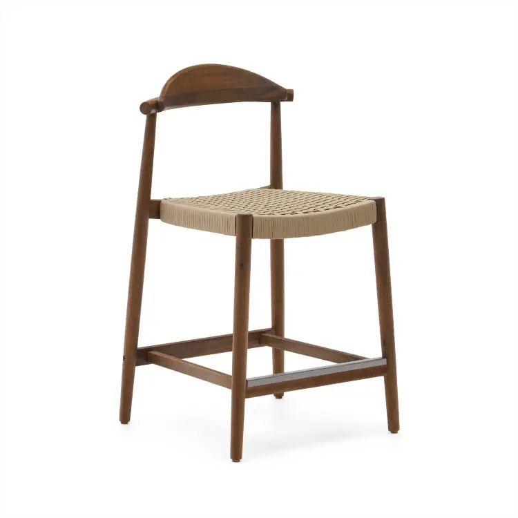 Nina Полубарный стул из массива акации с ореховой отделкой и бежевой веревкой 62 см