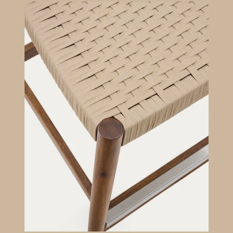 Nina Полубарный стул из массива акации с ореховой отделкой и бежевой веревкой 62 см