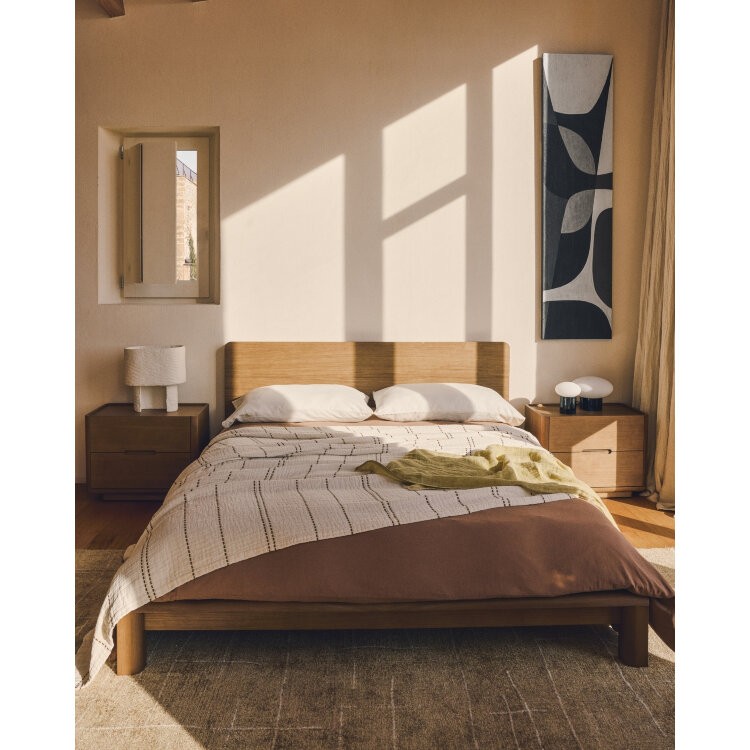 Кровать Arelida из дуба со светло-коричневой отделкой, для матраса 160 x 200 см