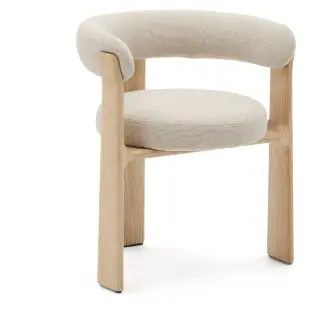 Granite Стул на 3 ножках из бежевого шенилла и массива ясеня в натуральной отделке