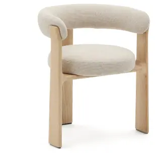 Granite Стул на 3 ножках из бежевого шенилла и массива ясеня в натуральной отделке