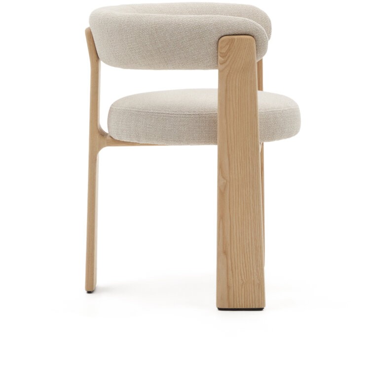 Granite Стул на 3 ножках из бежевого шенилла и массива ясеня в натуральной отделке