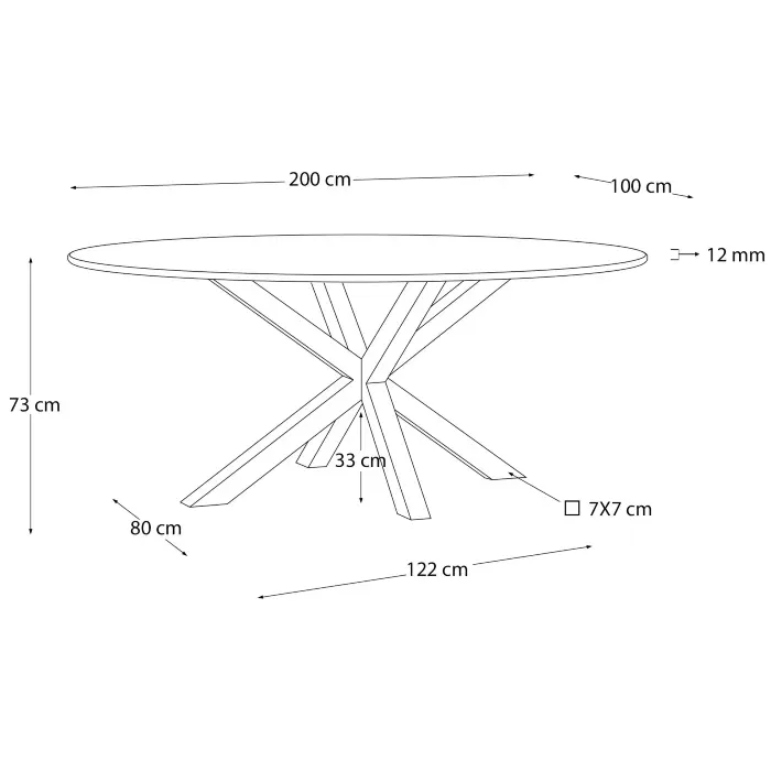 Овальный стол ARYA Argo из стекла, на стальных ножках с черной отделкой 200x100