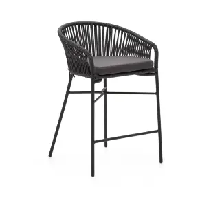 Веревочный полубарный стул Yanet черного цвета 65 см