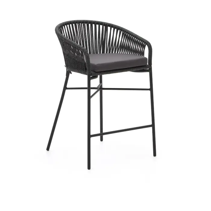 Веревочный полубарный стул Yanet черного цвета 65 см