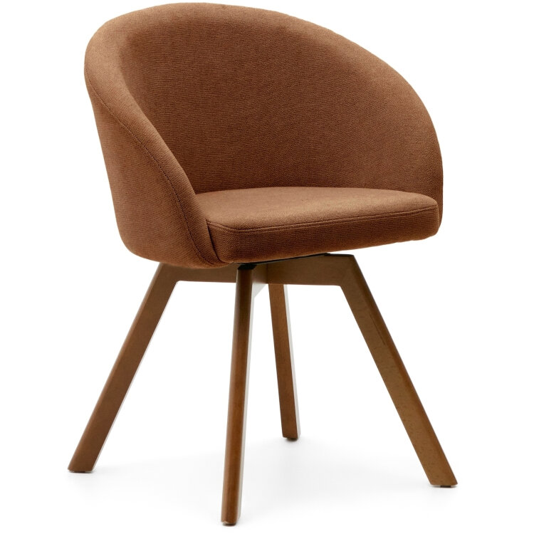 Marvin Поворотный стул из коричневой синели с ножками из ясеня