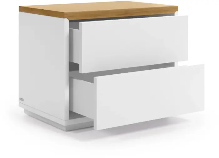 Прикроватная тумбочка Abilen шпон дуба и белый лак 53,4 x 44 см