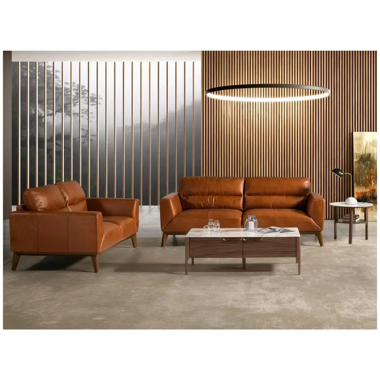 Диван из кожи KF1016-2P /6046 светло-коричневый