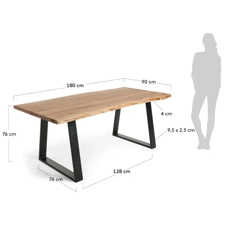 SONO Стол 180X90 черный, натуральная акация